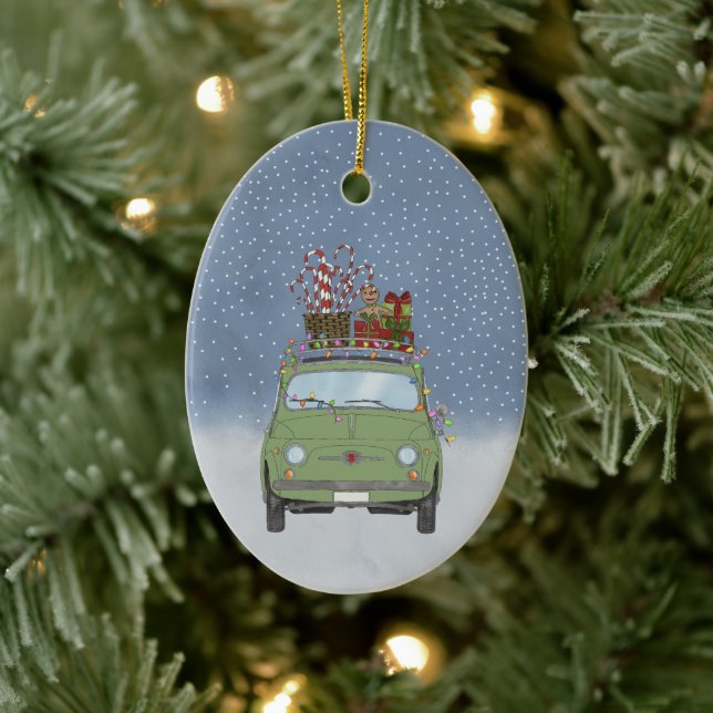 Fiat 500 with Christmas gifts Ceramic Ornament (Tree)