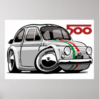 Fiat 500D caricature white Poster