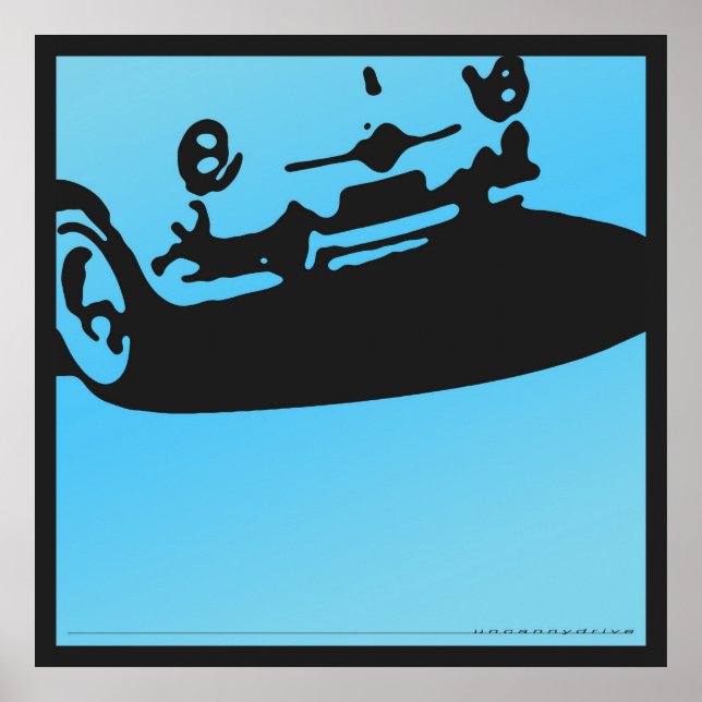 Fiat 600 Detail - Light blue on black Poster (Front)