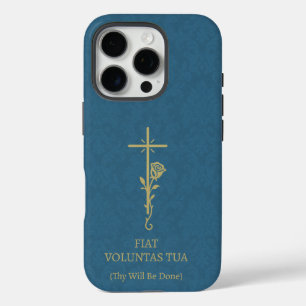 Fiat Voluntas Tua Gold Cross Rose  iPhone 16 Pro Case
