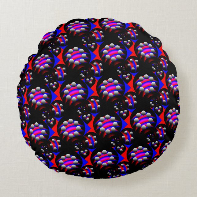 Fibonacci 'Fish Black' by Kenneth Yoncich Round Cushion (Front)