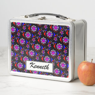 Fibonacci 'Fish Chequered Black' by Kenneth Yoncic Metal Lunch Box