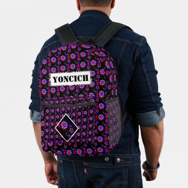 Fibonacci 'Fish Chequered Black' by Kenneth Yoncic Printed Backpack (Insitu (Model))