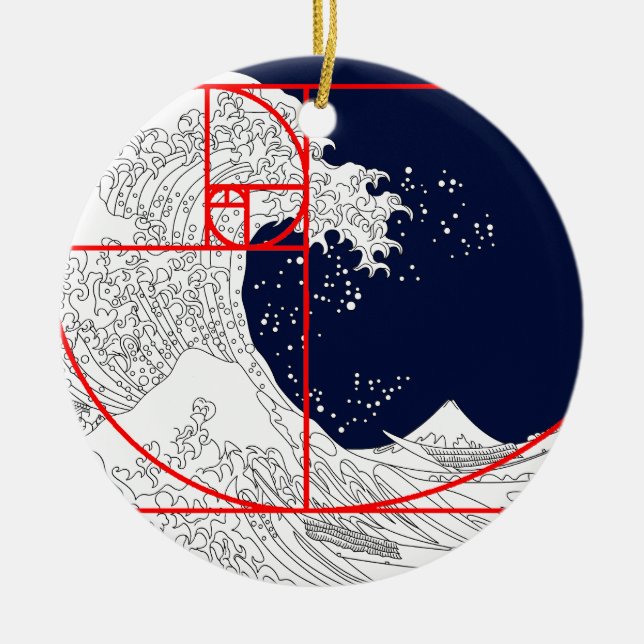 Fibonacci Sequence and The Great Wave Ceramic Ornament (Front)