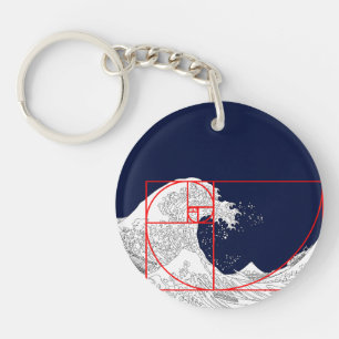 Fibonacci Sequence and The Great Wave Key Ring