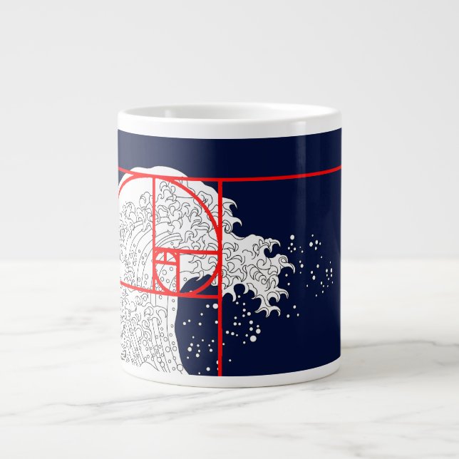 Fibonacci Sequence and The Great Wave Large Coffee Mug (Front)