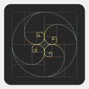Fibonacci Spiral Golden Ratio Geometry Square Sticker