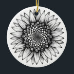 Fibonacci Sunflower Ceramic Ornament Decoration<br><div class="desc">Fibonacci Sunflower Ceramic Ornament Decoration.
Printed with my Fibonacci Sunflower illustration drawn in Indian ink!
Hang on your tree,  in your window,  on your wall.</div>