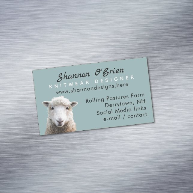 Fibre Arts Lamb Sheep Magnetic Business Card (In Situ)