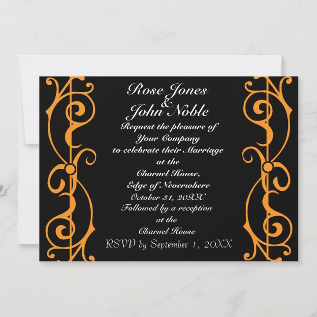 Fibril Ebony (Orange) Wedding Invitation (Front)