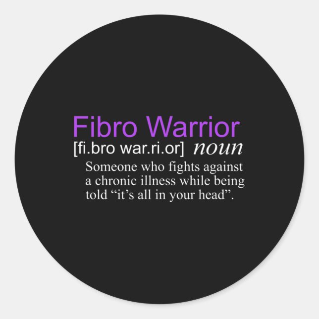Fibro Warrior Fibromyalgia Awareness  Classic Round Sticker (Front)