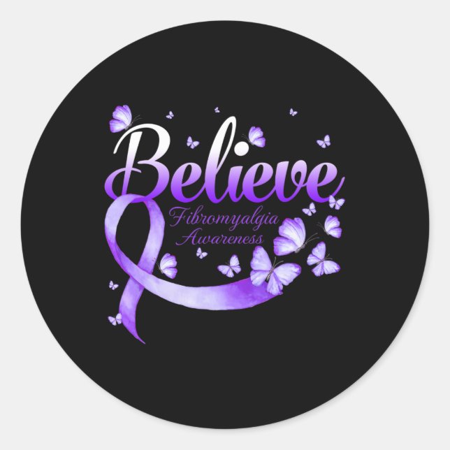 Fibromyalgia Awareness Butterfly  Classic Round Sticker (Front)