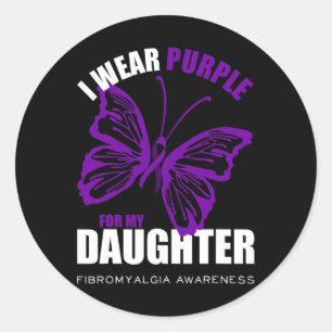 Fibromyalgia Awareness Butterfly Purple Ribbon 1  Classic Round Sticker