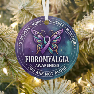 Fibromyalgia Awareness Butterfly Ribbon Christmas Metal Tree Decoration