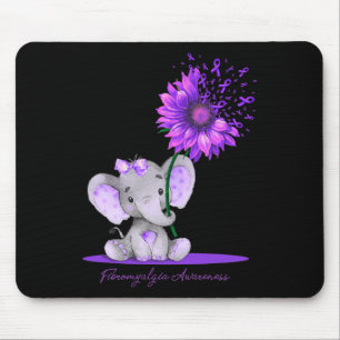 FIBROMYALGIA AWARENESS Cute Elephant Sunflower Pur Mouse Pad