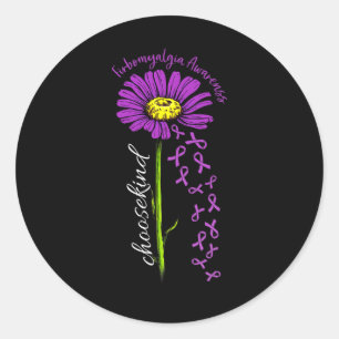 Fibromyalgia Awareness Daisy Flower Falling Ribbon Classic Round Sticker