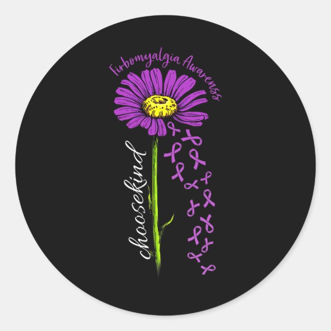 Fibromyalgia Awareness Daisy Flower Falling Ribbon Classic Round Sticker (Front)