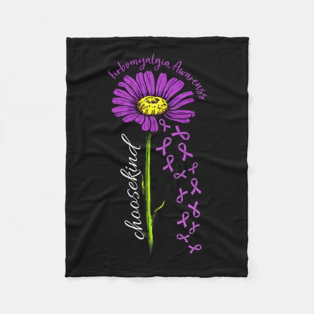 Fibromyalgia Awareness Daisy Flower Falling Ribbon Fleece Blanket (Front)