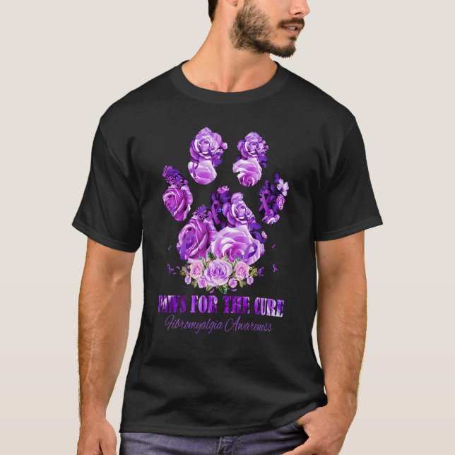 Fibromyalgia Awareness Dog Paws Flower  Apparel T-Shirt (Front)