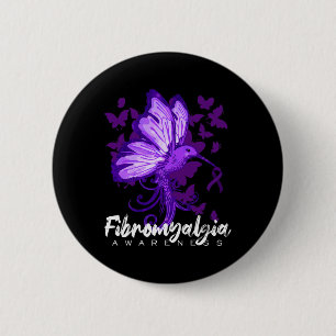 Fibromyalgia Awareness Hummingbird Holding Purple 6 Cm Round Badge