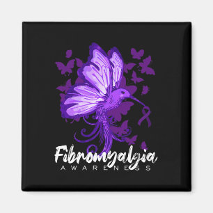 Fibromyalgia Awareness Hummingbird Holding Purple Magnet