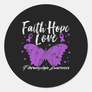 Fibromyalgia Awareness Purple Butterfly Fibro Warr Classic Round Sticker