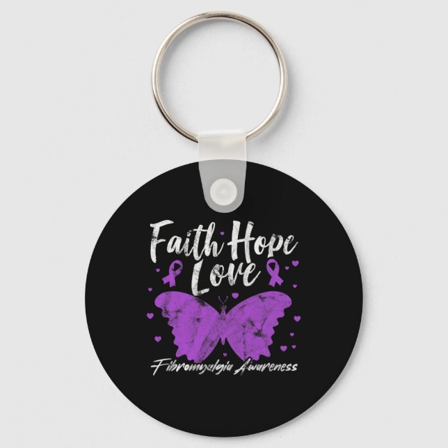Fibromyalgia Awareness Purple Butterfly Fibro Warr Key Ring (Front)
