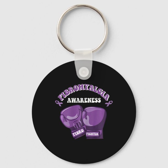 Fibromyalgia Awareness Ribbon Boxing Gloves Fibro  Key Ring (Front)