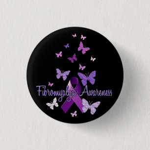 Fibromyalgia Awareness (ribbon & butterflies) 3 Cm Round Badge