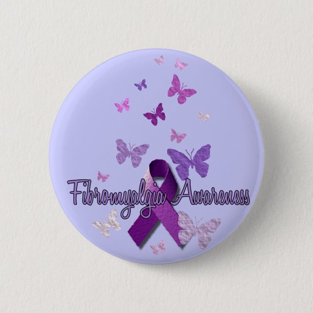 Fibromyalgia Awareness (ribbon & butterflies) 6 Cm Round Badge (Front)