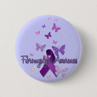 Fibromyalgia Awareness (ribbon & butterflies) 6 Cm Round Badge