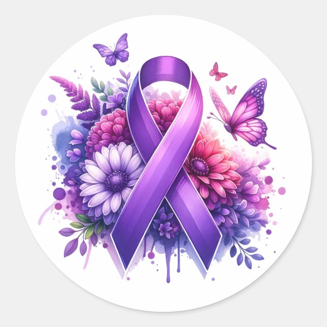 Fibromyalgia Awareness Ribbon Classic Round Sticker (Front)