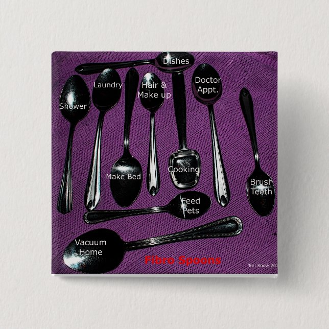 Fibromyalgia Awareness Spoons 15 Cm Square Badge (Front)