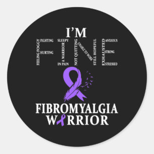 Fibromyalgia Awareness Warrior Support Purple Ribb Classic Round Sticker