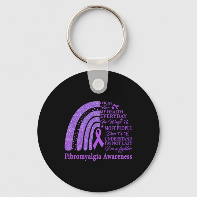 Fibromyalgia Awareness Warrior Support Purple Ribb Key Ring (Front)
