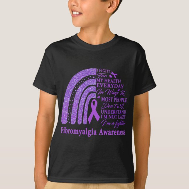 Fibromyalgia Awareness Warrior Support Purple Ribb T-Shirt (Front)