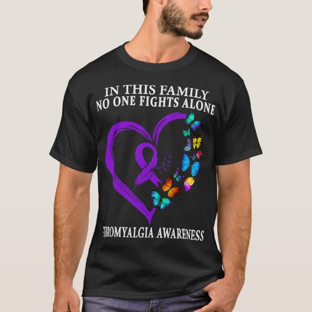 Fibromyalgia Awareness Warrior Support Purple Ribb T-Shirt (Front)