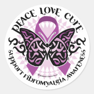 Fibromyalgia Butterfly Tribal Classic Round Sticker