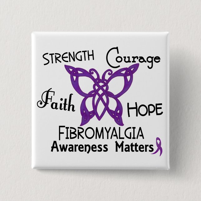 Fibromyalgia Celtic Butterfly 3 15 Cm Square Badge (Front)