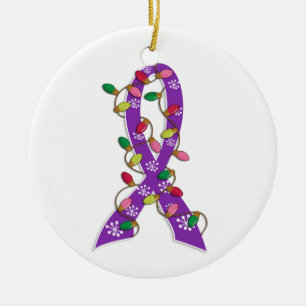 Fibromyalgia Christmas Lights Ribbon Ceramic Ornament