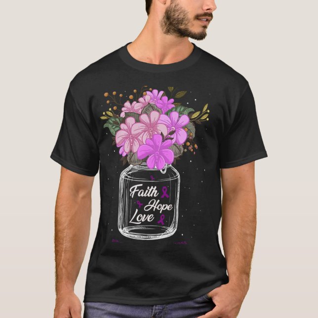 Fibromyalgia Faith Love Hope Flower Jar Awareness  T-Shirt (Front)