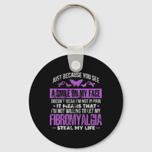 Fibromyalgia Fibro Warrior Purple Ribbon Butterfly Key Ring