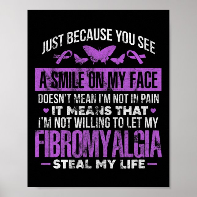 Fibromyalgia Fibro Warrior Purple Ribbon Butterfly Poster (Front)