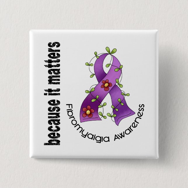 Fibromyalgia Flower Ribbon 3 15 Cm Square Badge (Front)