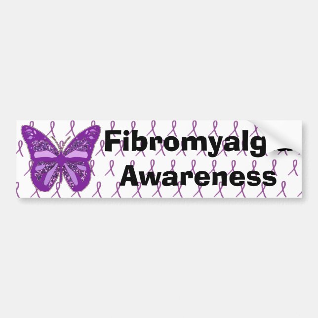Fibromyalgia Purple Awareness Butterfly Ribbon Bumper Sticker (Front)
