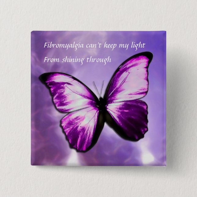 Fibromyalgia Purple Butterfly Square Button (Front)