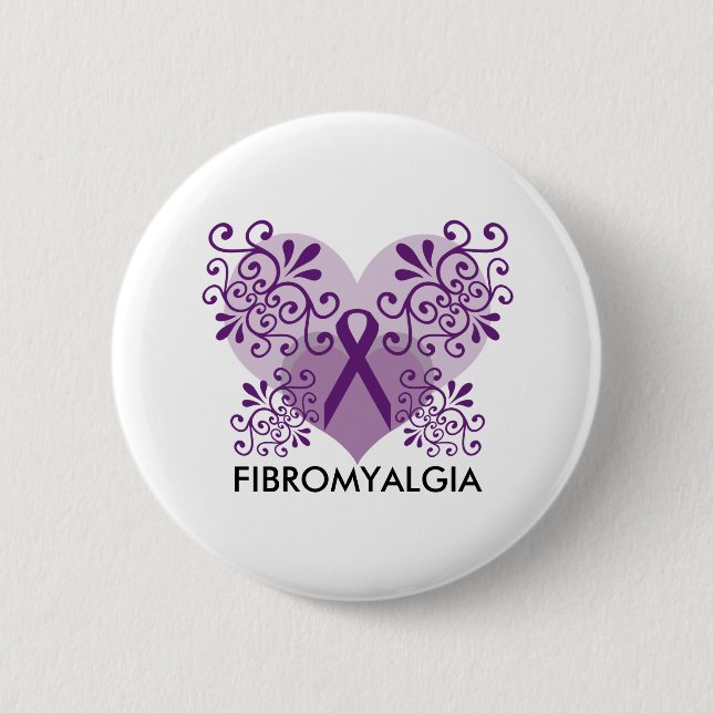 Fibromyalgia Purple Ribbon with Butterfly 6 Cm Round Badge (Front)