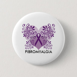 Fibromyalgia Purple Ribbon with Butterfly 6 Cm Round Badge