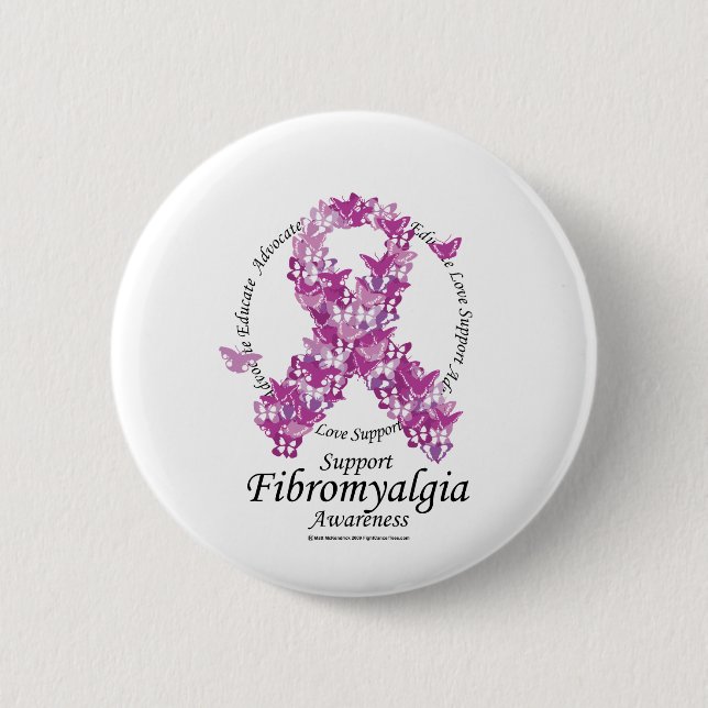 Fibromyalgia Ribbon of Butterflies 6 Cm Round Badge (Front)