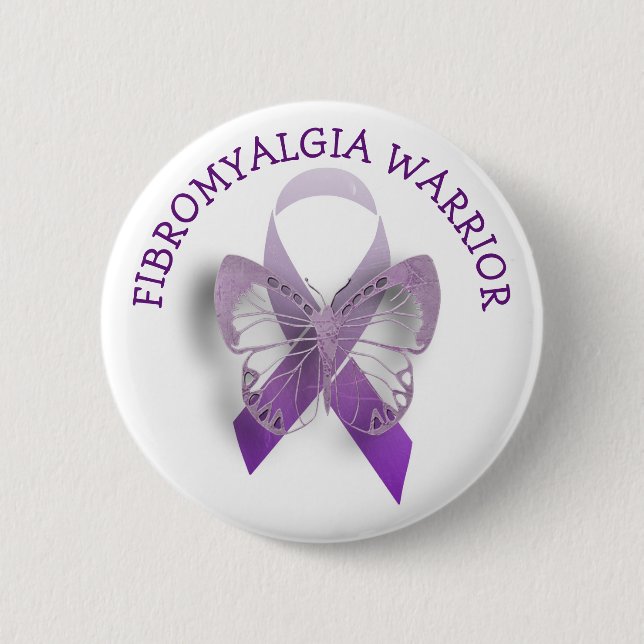 Fibromyalgia Warrior Purple Awareness Ribbon Butto 6 Cm Round Badge (Front)